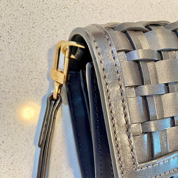 TORY BURCH Britten Woven Flap Wallet Wristlet - Deep Brown - Picture 2 of 15